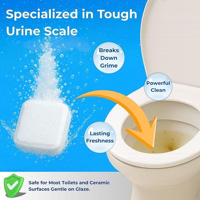 Toilet Bowl Cleaner Tablets with Bleach, 24 Pcs | Toilet Bowl Cleaner Tablets with Bleach, Helps Remove Stains & Odors, Bathroom Cleaning Supplies
