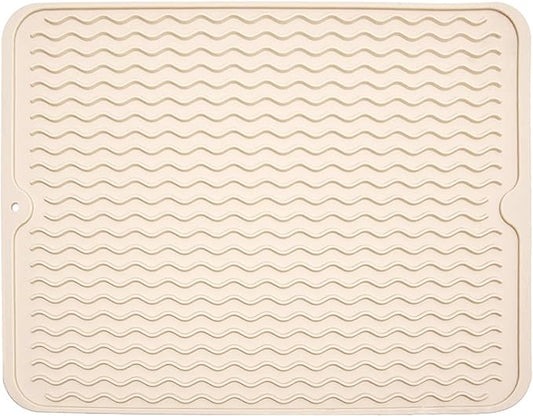 Silicone Dish Drying Mat for Multiple Usage, Easy clean, Eco-friendly, Heat-resistant Dish Drainer Mat for Kitchen Counter,Sink,Refrigerator or Drawer liner (16" x 12", BEIGE)