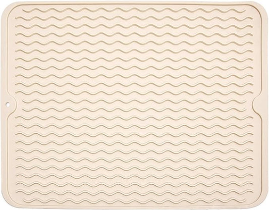 Silicone Dish Drying Mat for Multiple Usage, Easy clean, Eco-friendly, Heat-resistant Dish Drainer Mat for Kitchen Counter,Sink,Refrigerator or Drawer liner (18" x 16", BEIGE)