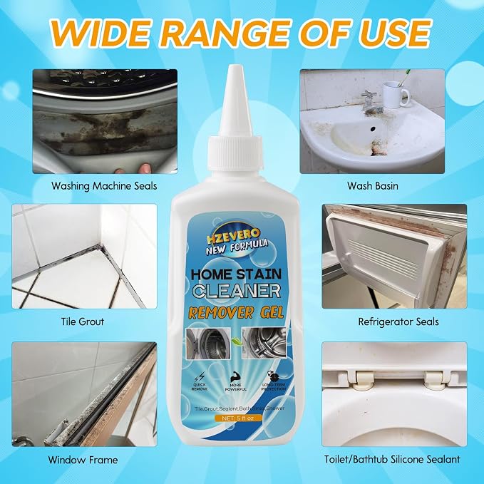 Mold Stain Remover Gel, Washing Machine Cleaner for Front Loader Washer Gasket Rubber Seal Home Stain Removal Gel for Grout, Caulk, Shower, Bathroom, Refrigerator, Bathtub Cleaning Solution 5 Fl Oz
