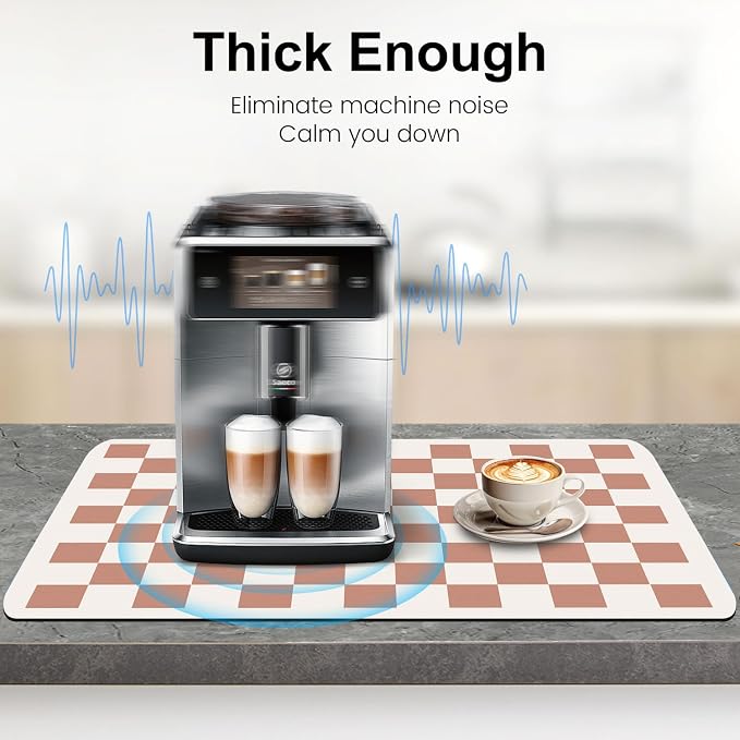 Clinuse Coffee Mats, 19"x12" Checkered Dish Drying Mat for Kitchen Counter, Quick Dry Mat, Diatomite Absorbent Aesthetic Large Drying Mats for Coffee Bar - Beige White