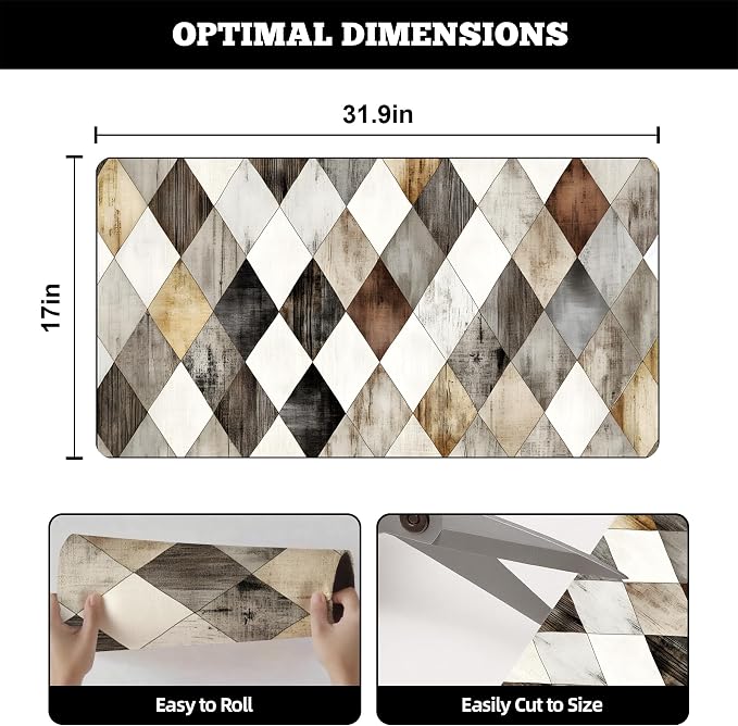 Dish Drying Mat Large Coffee Mat Absorbent Drying Mat for Kitchen Counter Coffee Bar Accessories 32"x 17", Geometric Rhombus