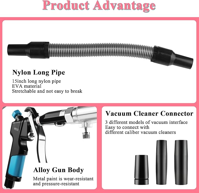 2in1 Car Cleaning Gun Detailing Dry Air Blow Gun & Vacunm Gun for Car | Multi-Purpose Vortex Air Cleaning Tool Detachable Sprinkler Head for Quickly Blasts Dirt from Surface with Air Compressor