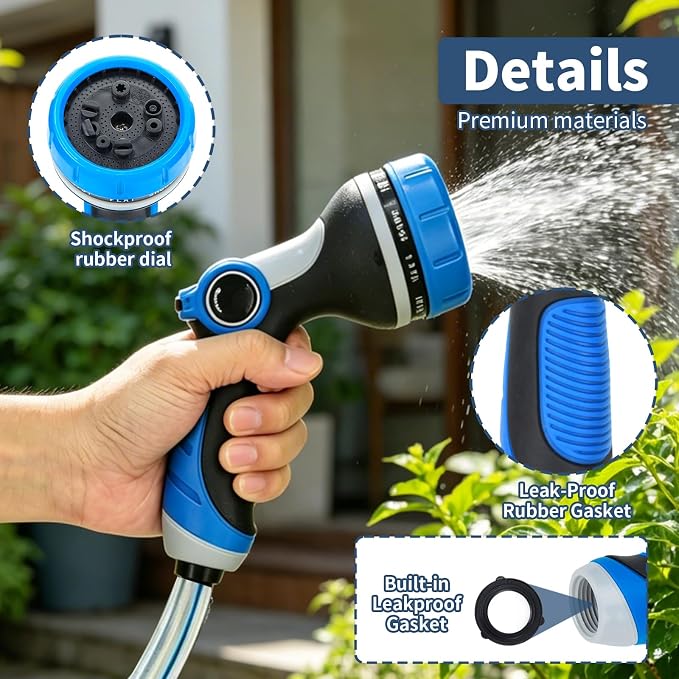 Garden Hose Nozzle with Adjustable 10 Spray Patterns, Thumb Control Ergonomic Hose Sprayer Nozzle, High Pressure Hose Nozzles for Lawn & Plant Watering,Washing Cars & Pet Bathing,Leak-Proof Design | Ergonomic Hose Sprayer Nozzle, High Pressure Hose Noz...