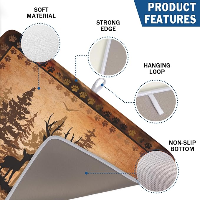 Giwawa Forest Deer Dish Drying Mat Wildlife Animal Dishes Pad 18"x24" Microfiber Absorbent Fast Dry Drainer Rack Mats for Kitchen Countertop Decor