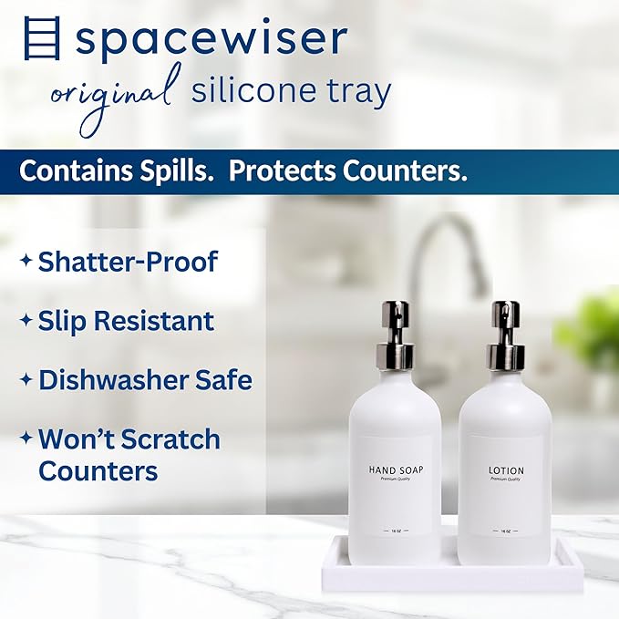 Spacewiser Countertop and Vanity Tray - 2 PC Small 7.7" Silicone Bathroom Trays, Kitchen Soap Tray, Dish Sponge Soap Holder Kitchen Sink Organizer Caddy, Bathroom Counter Trays for Lotion Dispenser