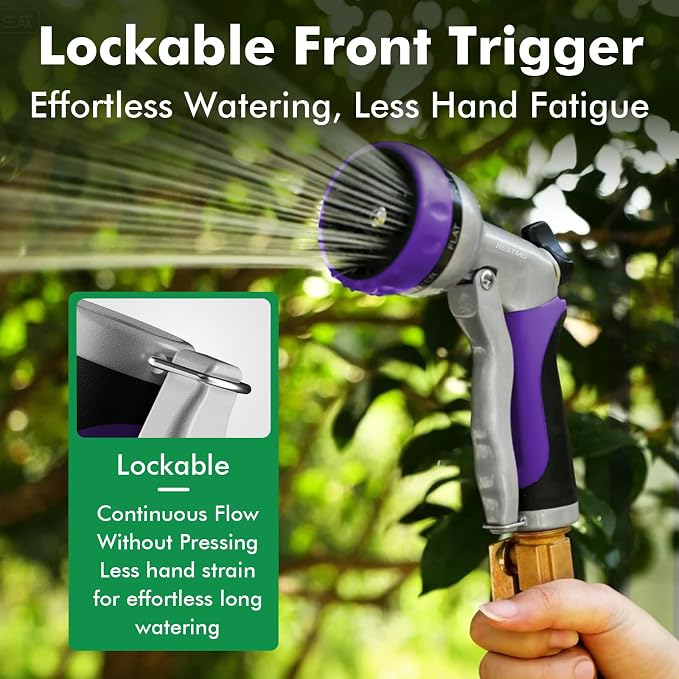RESTMO Garden Hose Nozzle, Heavy Duty Metal Water Hose Nozzle with 7 Adjustable Spray Patterns, High Pressure Hand Sprayer with Flow Control, Best for Watering Plant & Lawn, Washing Car & Pet, Purple