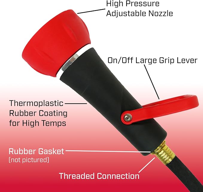 Chapin 4697: Industrial High Flow Firefighter Style Garden Hose Nozzle, Classic Fireman Style Grip Nozzle with Threaded Garden Hose Connection, Adjustable Twist Nozzle, Up to 250 PSI, Red/Black