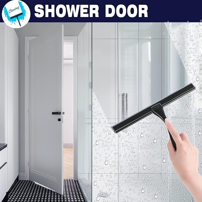 NETANY Shower Squeegee, 14-Inch Matte Black Squeegee, All-Purpose Stainless Steel Squeegee for Bathroom, Shower Doors, Mirrors, Tiles and Car Windows - 100% Streak Free