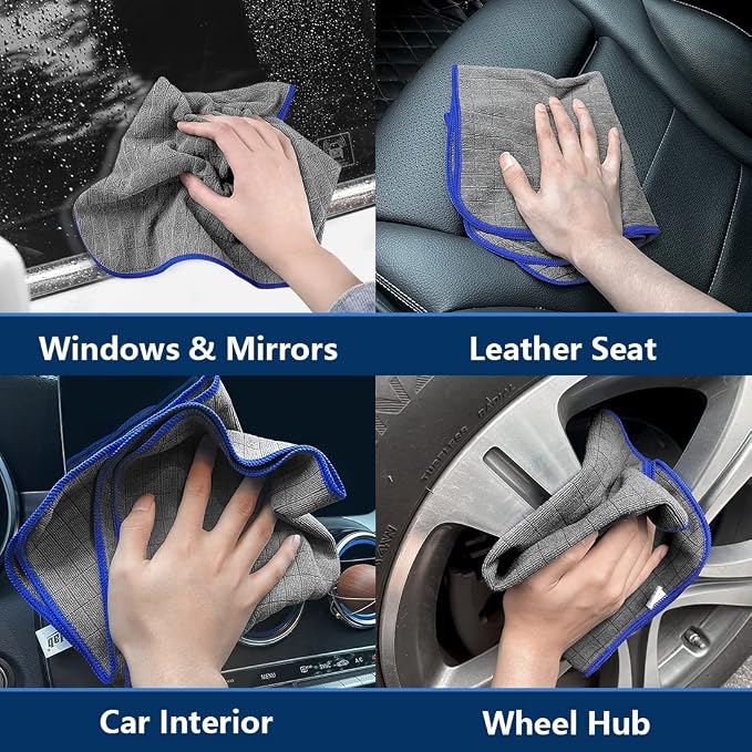 Airlab Glass Polishing Streak Free Miracle Cleaning Cloth, Grey-Navy Blue | Lint Free Microfiber Cleaning Rags for Glasses Kitchen Dish Mirrors Easy Clean, 16 x 16 Inches, Pack of 8