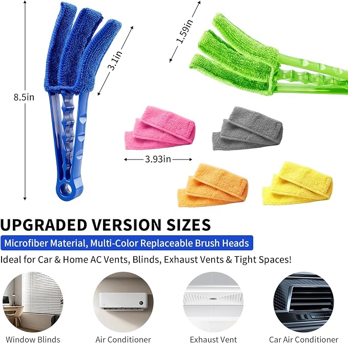 Window Blind Cleaner Duster Brush, 2 Pack with 6 Reusable Microfiber Sleeves for Venetian Blinds, Cleaning Tools for Window Blinds, Air Conditioner Vents, Fans, Car Vent