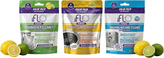 iFLO Appliance Pod Cleaners Bundle - Washing Machine, Dishwasher & Garbage Disposal Deep Cleaning Pods and Tablets for Odor & Buildup Control (Pack of 3)