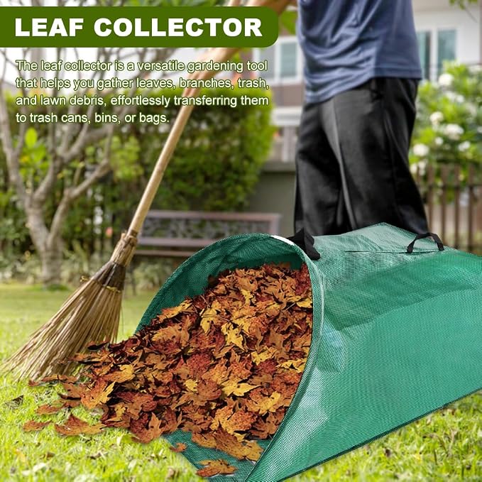 53 Gallon Leaf Collector, Large Yard Dustpan & Reusable Leaf Bag, Foldable Leaves Pick Up Tools Lea-f Loader, Heavy-Duty Lawn Sweeper for Leaves, Trash & Yard Waste(COLOR:Green)