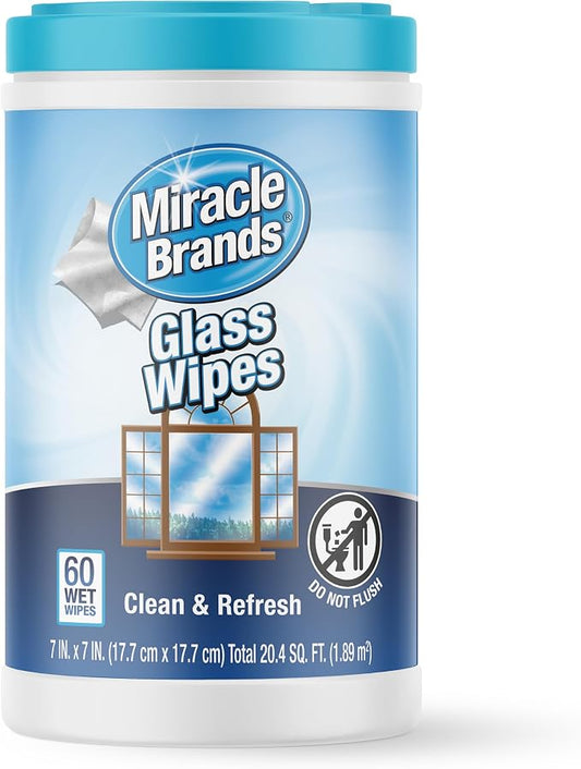 MiracleWipes for Glass, Disposable and Streak Free Cleaning Wipes for Mirrors, Windows, Kitchen, Home, and Auto- (60 Count (Pack of 1))