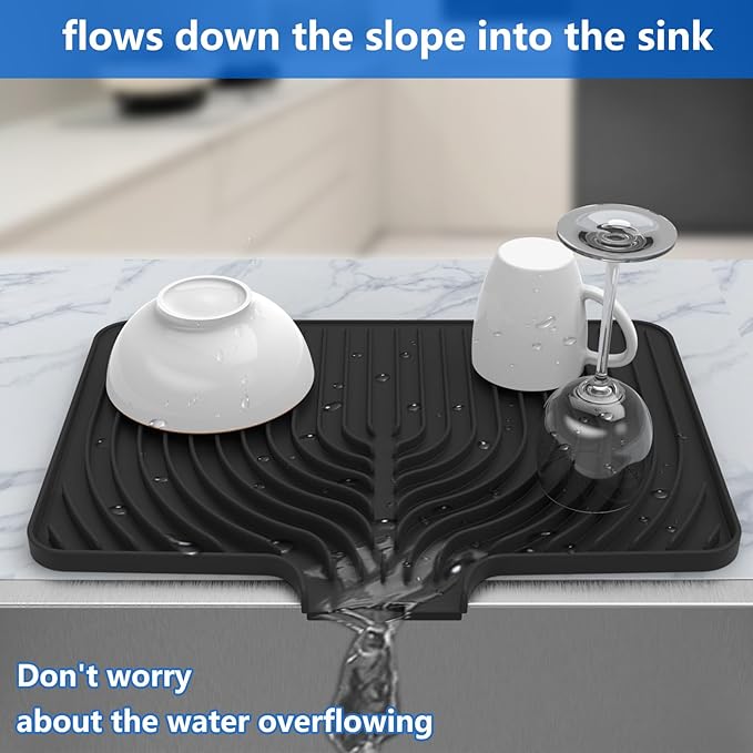 Dish Drying Mat for sink with a bulged edge,18"×12"Silicone Self-Draining | Various sizes and colors,Self-Draining Slope Structure,Enabling faster drying,Heat-Resistant,Easy to clean,Food-grade
