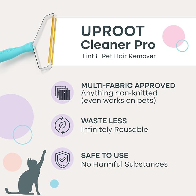 Uproot Clean Pro Pet Hair Removal Tool - Multi-Fabric Edge, Carpet Rake | Reusable Special Dog Hair Remover for Couch, Pet Towers, Rugs, Cat Mats, and Trunks & Much More, Patented Design