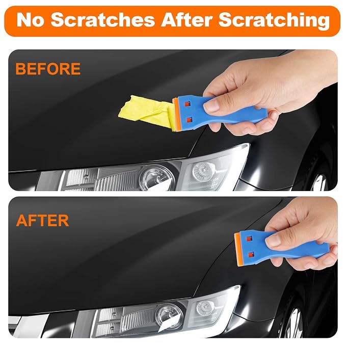 KUSUFEFI Plastic Razor Blade Scraper, 2PCS Scraper Tool with 60PCS Plastic Blades, Cleaning Scraper Remover for Stickers, Decals, Adhesive, Labels, Paint, Glass, Car, Window, Caulk, No Scratches