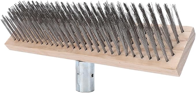 Hyuduo Floor Scrub Brush Heavy Duty Stainless Steel 30CM Rough Surfaces Scrub for Driveway Patio Deck Tile Outdoor Cleaning Brush with Pine Wood Handle