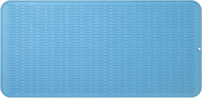 MicoYang Silicone Dish Drying Mat for Multiple Usage,Easy clean,Eco-friendly,Heat-resistant Silicone Mat for Kitchen Counter or Sink,Refrigerator or Drawer Liner Light Blue 5XL 36inches x 18inches