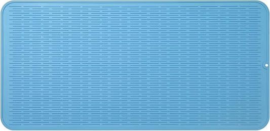 MicoYang Silicone Dish Drying Mat for Multiple Usage,Easy clean,Eco-friendly,Heat-resistant Silicone Mat for Kitchen Counter or Sink,Refrigerator or Drawer Liner Light Blue 5XL 36inches x 18inches