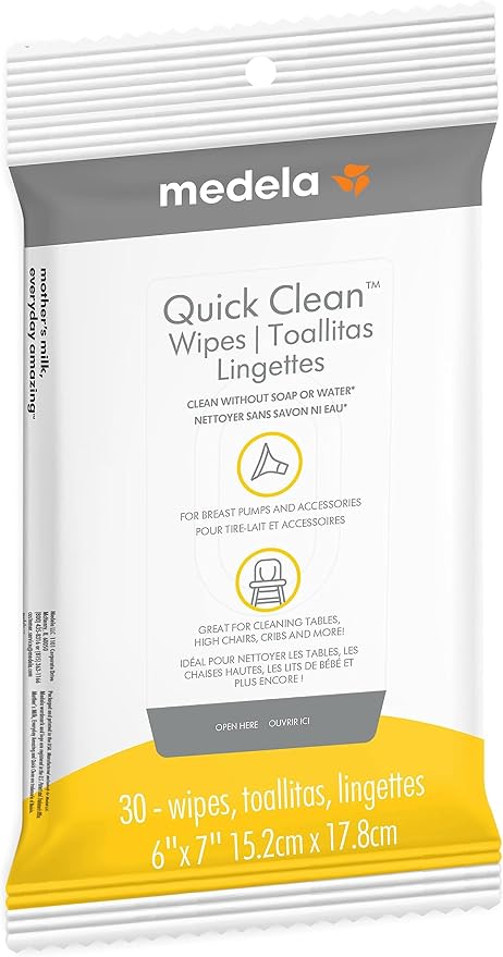 Medela Quick Clean Wipes for On-the-Go Cleaning of Breast Pumps, Accessories, and Various Surfaces, Plant-based, Resealable,1 Count (Pack of 360)