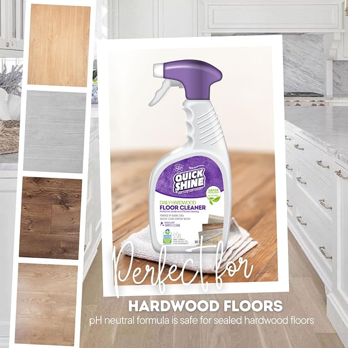 Quick Shine Hardwood Floor Cleaner 24 oz-6 Pk, Streak-Free, No Residue | Powered by Baking Soda, Fresh Island Essence, pH Neutral, No Rinse, PFAS & Ammonia Free, EPA Safer Choice Made in USA