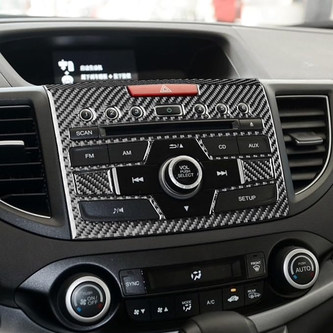 Real Carbon Fiber Trim for Honda CRV Accessories | for CR-V 2012 2013 2014 2015 2016 Central Console CD Player Panel Sticker Interior Thick Overlay Decal - C