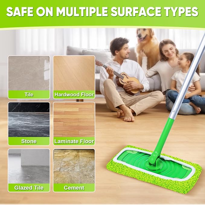 6-Pack Reusable Microfiber Mop Pads Compatible with Swiffer Sweeper, Dry & Wet Sweeping Cloths - Washable Wet Pads Refill for Multi-Surface/Hardwood Floor Cleaning -Fluorescent Green