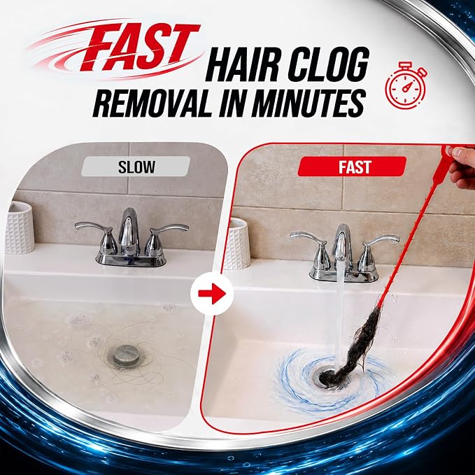 Drain Clog Remover for Slow Drains in Bathroom Sink, Shower and Tub | 6 Pack Flexible Drain Snakes Quickly Remove Hair Clogs and Restore Water Flow in Minutes