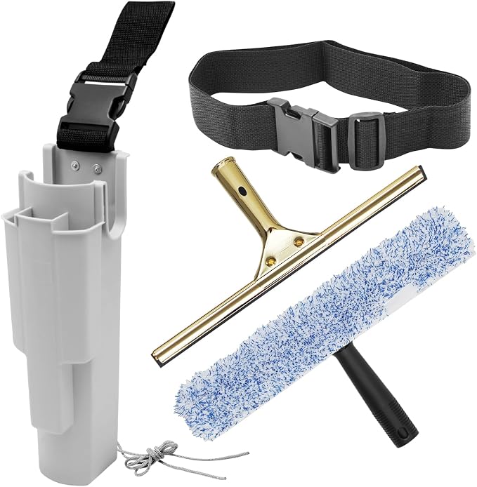 Window Cleaning Side Bucket On a Belt Holster Holds 3 Squeegees and a Washer
