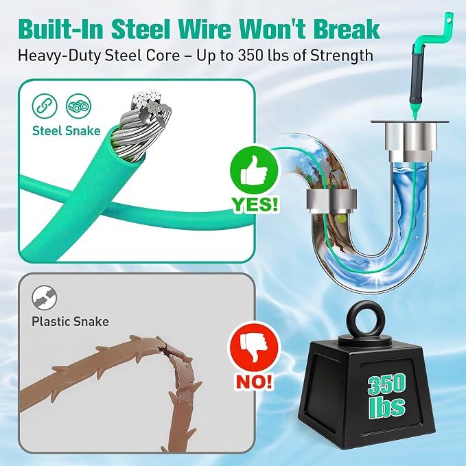 Drain Clog Remover Tool, 30-Inch Hair Clog Remover, Plumbing Snake Auger with Rotating Handle, Flexible Steel Shower Drain Snake for Cleaning Shower, Bath Tub, Easy to Use on Most Home-10 Pack
