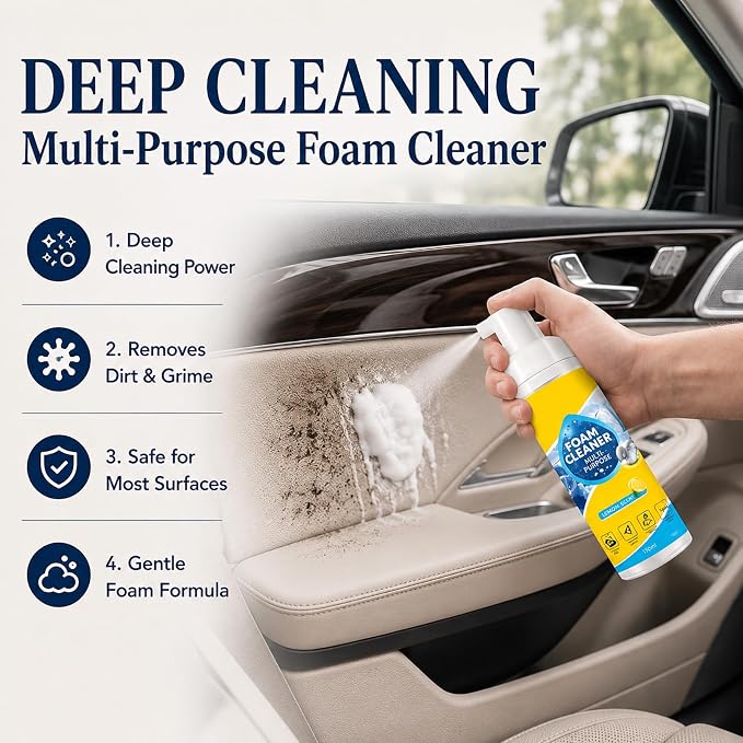 4-in-1 Foam Cleaner, All-Purpose Deep Cleaning Spray | Foam Cleaner All Purpose for Car Interior, Kitchen, Bathroom, Sofa, Removes Grease & Stains (3Pcs)