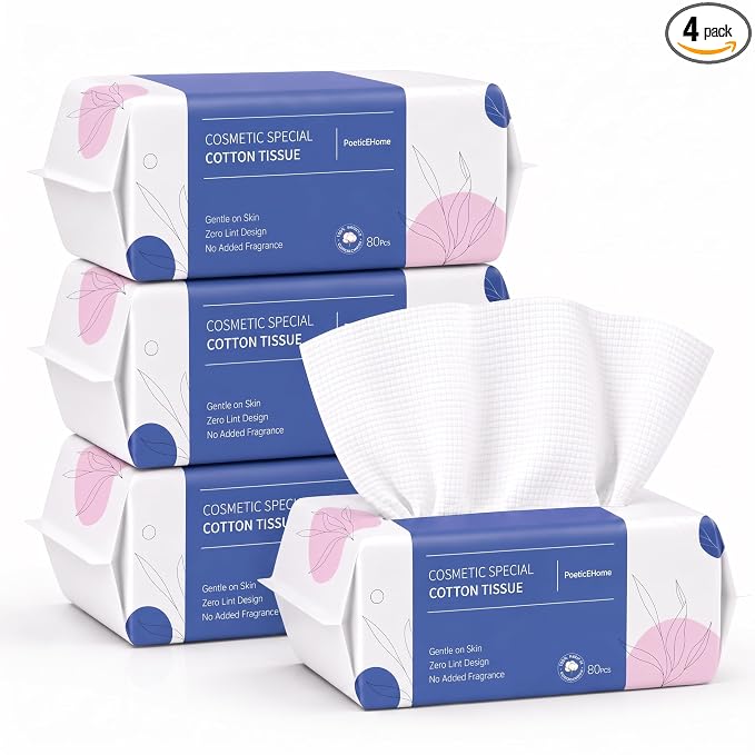 PoeticEHome Extra Thick Face Towels Disposable | Cotton Soft Dry Wipes Biodegradable for Facial Cleansing & Makeup Remover (4 Pack)