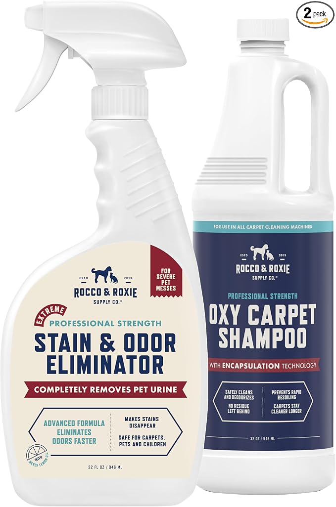 Rocco & Roxie Pet Extreme Stain & Odor Eliminator & Oxy Carpet Shampoo Bundle