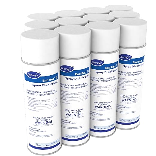 Diversey 04832 End Bac II Spray Disinfectant, Hard Surface Disinfectant Spray, Eliminates Odors in High Traffic Areas, Fresh Scent, Aerosol, 15 Ounce (Pack of 12)
