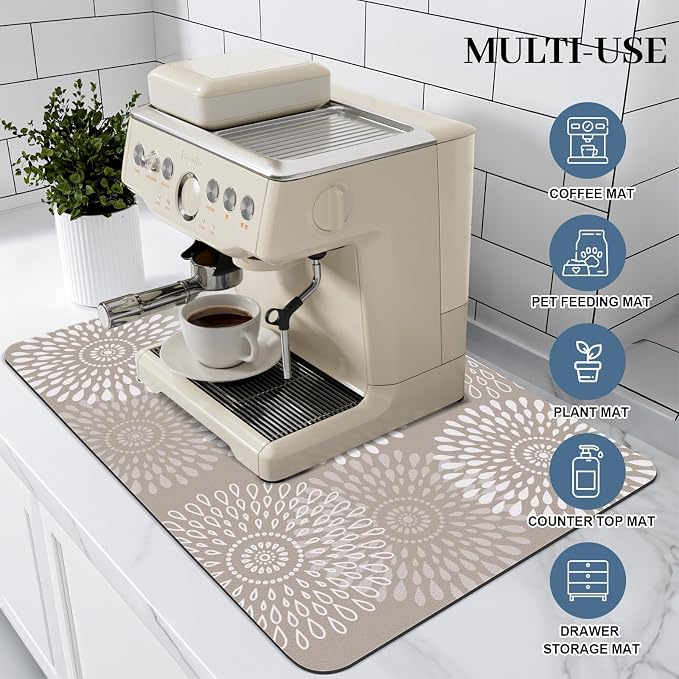 LuxStep Dish Drying Mat Super Absorbent Kitchen Counter Mat Rubber Backing Draining Mat Easy to Clean Kitchen Accessories Dish Rack Pad for Dishes, Utensils, Countertops, Sinks 16" x 24" Khaki