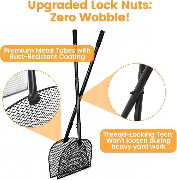 Leaf Grabber Rake with Long Handle, Heavy Duty Metal Leaf Picker Upper and Grass Collector, Upright Lawn Debris Pickup Tool with Upgraded Lock Nuts for Yard Cleanup, No Bending Over