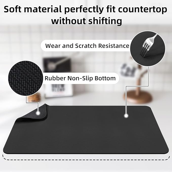LOPNUR Kitchen Dish Drying Mat, 24"x16" Large Dish Drying Mats for Kitchen Counter, Diatomite Coffee Mat, Super Absorbent Dish Drying Pad, Heat Resistant Mat with Anti-slip Rubber Backed, Black