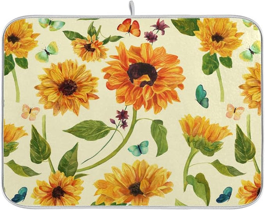 Absorbent Dish Drying Mat for Kitchen Counter - Watercolor Tree Microfiber Drying Pad, Reversible Drainer Mats for Countertop, Lager 18 x 24 inch