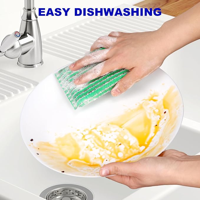 Premium 8-Pad Sponges Kitchen - Upgraded Dish Sponge, Scrubber, Brush, Ideal for Dishes, Pots, Sink