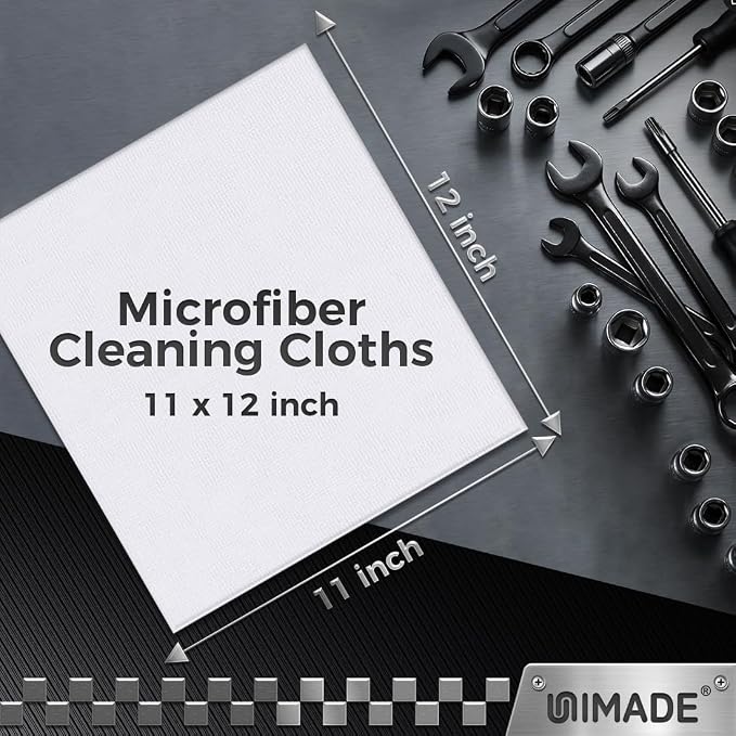 UNIMADE Microfiber Cleaning Cloth, 24 Pack Reusable Microfiber Towels for Cars Lint Free Cleaning Shop Towel Rags for Home Kitchen Automotive Bar Mechanic Restaurant Garage, 11"x 12", White