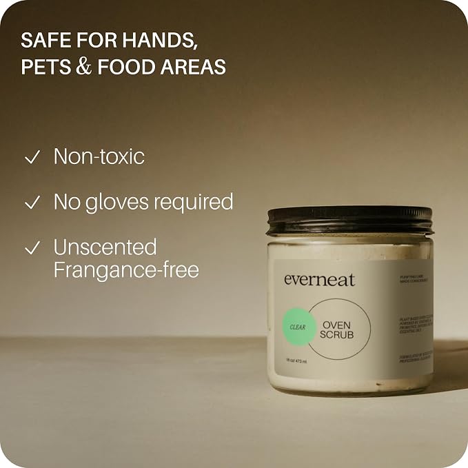 Everneat Oven Scrub (16oz): Natural Oven Cleaner and Kitchen Cleaner | Heavy Duty | for Rack, Grill & Stovetop | Non-toxic | Fume-free & Safe to Clean All Ovens (Unscented) | Refillable Glass Jar