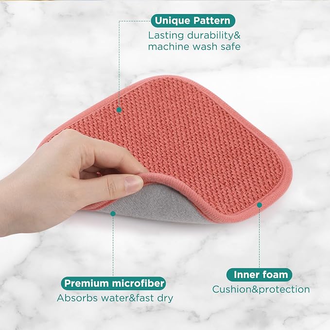 GeeRic Microfiber Dish Drying Mat, Super Absorbent Kitchen Dish Drying Pad, Reversible for Countertop, 7*7 inch Red