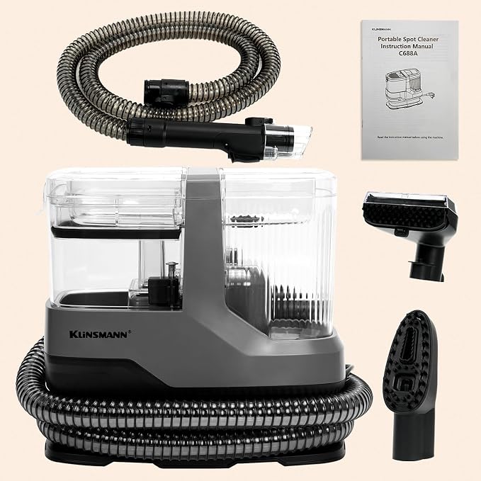 Carpet Spot Cleaner Machine, Mini Portable Upholstery & Couch Shampooer | 17KPa Suction, Deep Cleaning Compact Handheld Car Shampoo Machine for Sofa, Rug, Stairs & Pet Stains