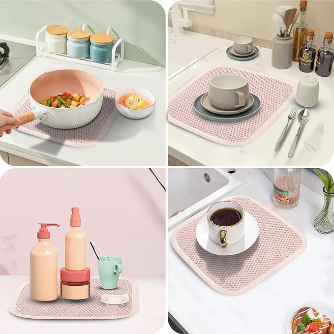GeeRic Microfiber Dish Drying Mat, Super Absorbent Kitchen Dish Drying Pad, Reversible Gift Mats for Countertop, 7 * 7 inch Beige