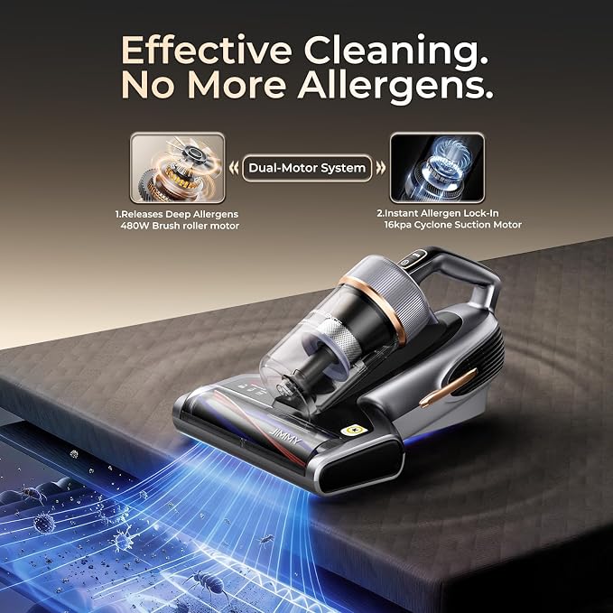 Jimmy BX7 Pro Mattress Vacuum Cleaner, Bed Vacuum Cleaner with UV-C & Ultrasonic & 5s Quick Heating, 16Kpa Suction 480W Handheld Vacuums for Dust & Pet Hair with HEPA(Gray, Corded)