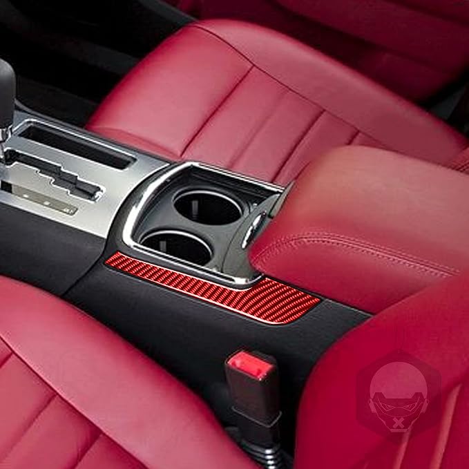 Console Armrest Panel Fit for Dodge Charger/Chrysler 300 2011-2023 | Real Carbon Fiber | Accessories | Central Console Armrest Box Trim Set Stickers | Thick Overlay | Self-adhesive | Red