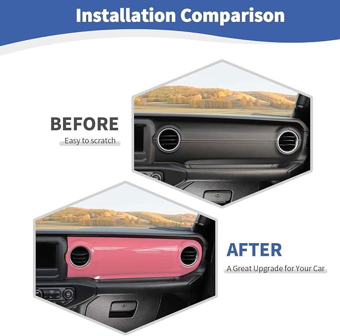 RT-TCZ for Wrangler JL Dash Trim Cover Pink, Gear Shift Panel Trim Frame for Jeep Wrangler JL JLU Gladiator JT 2018-2023 Pink Interior Accessories 3pcs