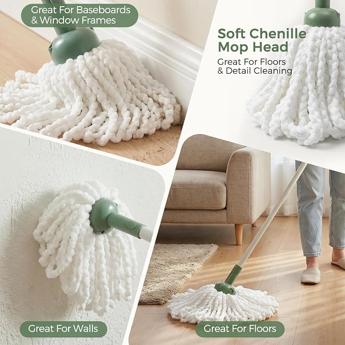 DEANIC High Reach Cleaning Kit with Extendable Handle, 4-in-1 Microfiber Duster, Window Squeegee and Strip Mop Set for Ceiling Fans, Blinds, Windows and Home Cleaning