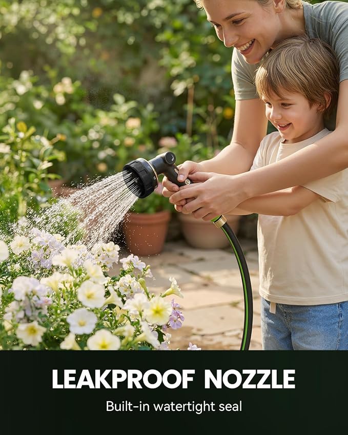 RAINPOINT Garden Hose Nozzle Heavy Duty - 100% Metal Thumb Control Spray Nozzles for Garden Hose High Pressure, 10 Patterns Water Hose Nozzle for Car Wash, Watering Lawn and Pets, Black